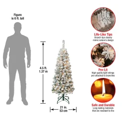 Clear-National Tree Company First Traditions Pre-Lit Acacia Flocked Tree Slim Christmas Tree, Clear Incandescent Lights, Plug In, 4.5 Ft