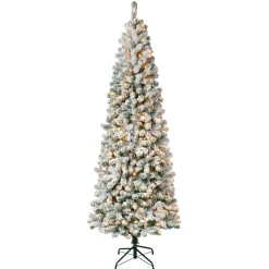 Clear-National Tree Company First Traditions Pre-Lit Acacia Flocked Tree Medium Christmas Tree, Clear Incandescent Lights, Plug In, 7.5 Ft