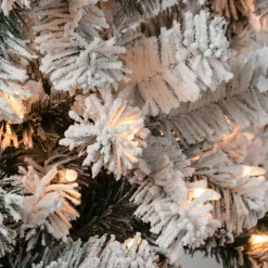 Clear-National Tree Company First Traditions Pre-Lit Acacia Flocked Tree Medium Christmas Tree, Clear Incandescent Lights, Plug In, 7.5 Ft