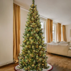 7Ft - 9Ft-National Tree Company First Traditions Pre-Lit Charleston Pine Snowy Slim Christmas Tree, Clear Incandescent Lights, Plug In, 9 Ft