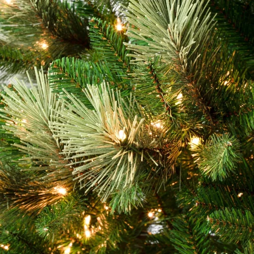 7Ft - 9Ft-National Tree Company First Traditions Pre-Lit Charleston Pine Snowy Slim Christmas Tree, Clear Incandescent Lights, Plug In, 9 Ft