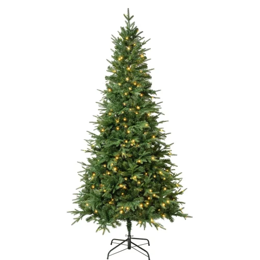 Full-National Tree Company First Traditions Pre-Lit Duxbury Christmas Tree With Hinged Branches, Warm White Led Lights, Plug In, 7.5 Ft