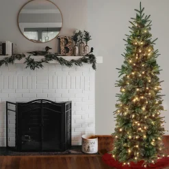 Slim-National Tree Company First Traditions Pre-Lit Duxbury Slim Christmas Tree With Hinged Branches, Warm White Led Lights, Plug In, 6 Ft