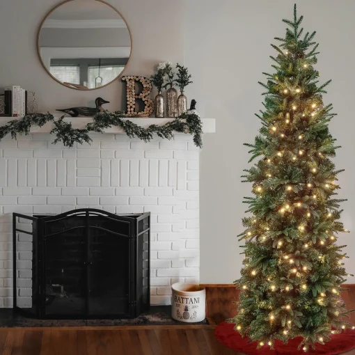 Slim-National Tree Company First Traditions Pre-Lit Duxbury Slim Christmas Tree With Hinged Branches, Warm White Led Lights, Plug In, 6 Ft