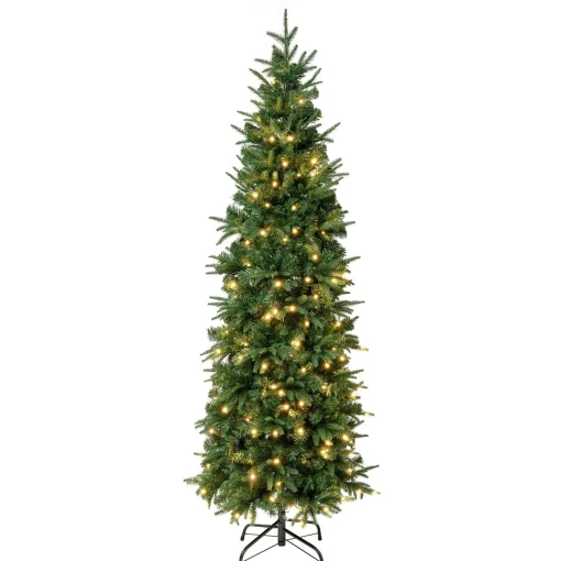 Warm White Led-National Tree Company First Traditions Pre-Lit Duxbury Slim Christmas Tree With Hinged Branches, Warm White Led Lights, Plug In, 6 Ft