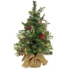 Full-National Tree Company First Traditions Pre-Lit Mini Christmas Tree With Holly Leaves, Red Berries And Pinecones, Warm White Led Lights, Battery Operated, 24 In