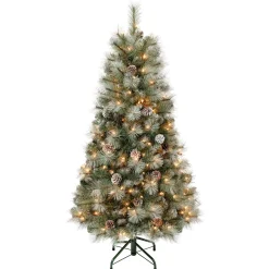 Clear-National Tree Company First Traditions Pre-Lit Perry Hard Needle Christmas Tree, Clear Incandescent Lights, Plug In, 4.5 Ft