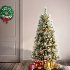 Clear-National Tree Company First Traditions Pre-Lit Perry Hard Needle Christmas Tree, Clear Incandescent Lights, Plug In, 4.5 Ft