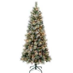Clear-National Tree Company First Traditions Pre-Lit Perry Hard Needle Christmas Tree, Clear Incandescent Lights, Plug In, 6 Ft