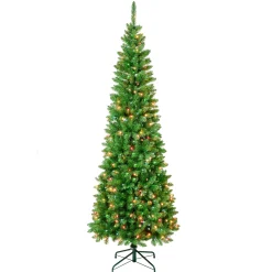 National Tree Company Slim^First Traditions Pre-Lit Rowan Pencil Slim Christmas Tree, Multicolor Incandescent Lights, Plug In, 7.5 Ft