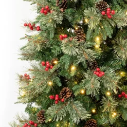 Slim-National Tree Company First Traditions Pre-Lit Virginia Blue Pine Slim Christmas Tree With Hinged Branches, Warm White Led Lights, Plug In, 6 Ft