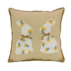 Easter Textile-National Tree Company Floral Bunny Decorative Pillow, Beige, Easter Collection, 16 Inches