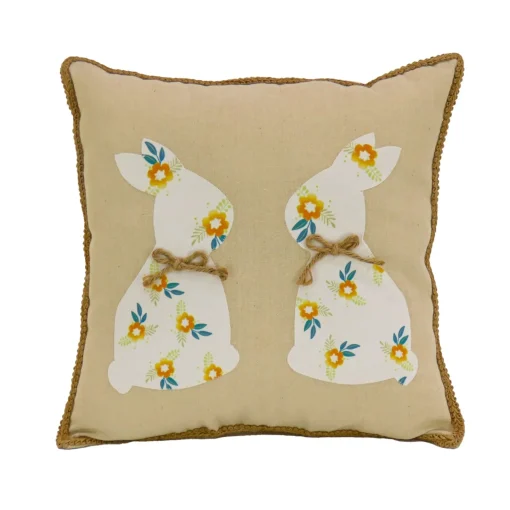 Easter Textile-National Tree Company Floral Bunny Decorative Pillow, Beige, Easter Collection, 16 Inches