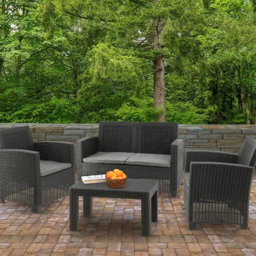 Patio Sets-National Tree Company Galloway Collection 4-Piece All-Weather Wicker Finish Conversation Set