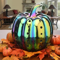 Halloween Table Decoration-National Tree Company Halloween 12" Led Lit Iridescent Pumpkin Decor