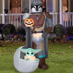 Halloween Inflatable Decoration-National Tree Company Halloween Airblown 78" Mandalorian & The Child With Pumpkin
