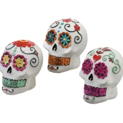 Halloween Table Decoration-National Tree Company Halloween Day Of The Dead Skulls, Pack Of 3, 3 Inches