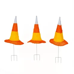 Halloween Outdoor Decoration-National Tree Company Halloween Garden Stake Lawn Decoration, Orange, Candy Corn Witches Hats, Led Lights, Battery Operated, 23 Inches