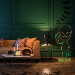 Halloween Signs Decoration-National Tree Company Halloween Hanging Neon Style Sign, Green, 'Unwelcome', Led Lights, Plug In, 40 Inches