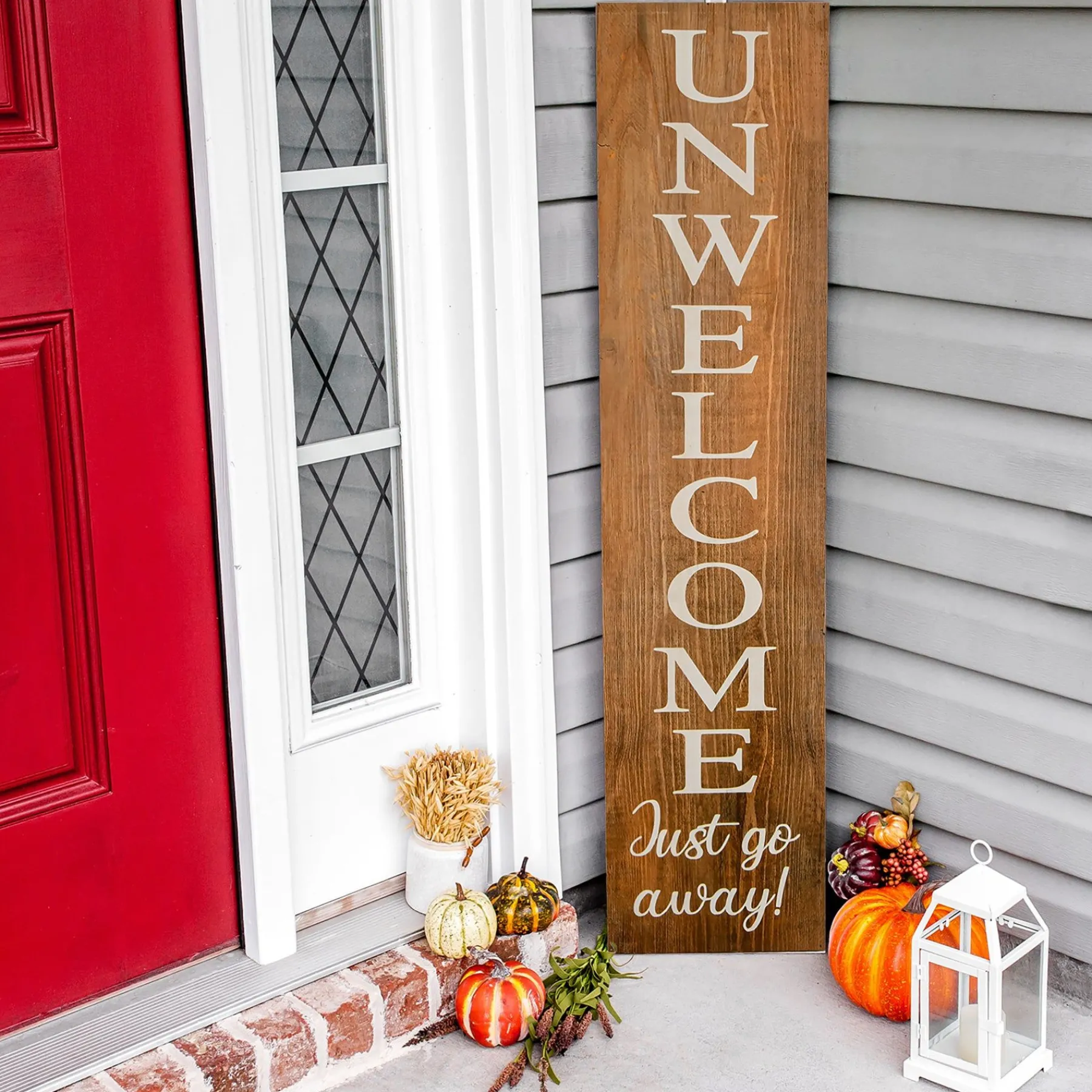 Halloween Signs Decoration-National Tree Company Halloween Hanging Porch Sign, Natural, 'Unwelcome, Just Go Away', Wooden Construction, 39 Inches