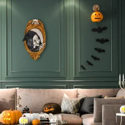 Halloween Indoor Decoration-National Tree Company Halloween Hanging Wall Decoration, Black, Witch In Mirror, 2 Feet