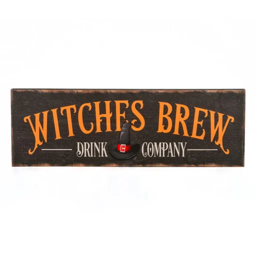 Halloween Signs Decoration-National Tree Company Halloween Hanging Wall Decoration, Black, 'Witches Brew Drink Company', Wooden Construction, 2 Feet