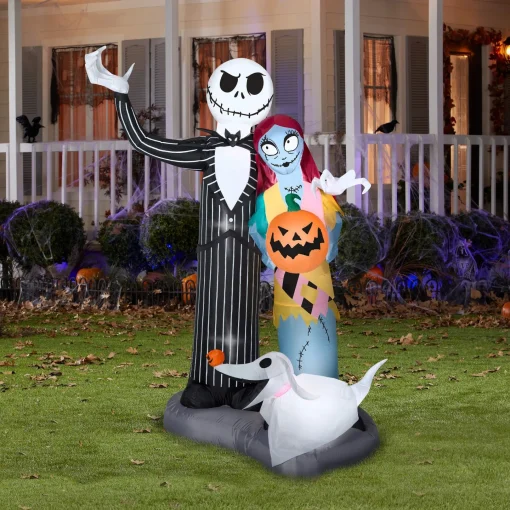 Halloween Inflatable Decoration-National Tree Company Halloween Inflatable Decoration, Black, Jack Skellington And Friends, Self Inflating, Plug In, 6 Feet