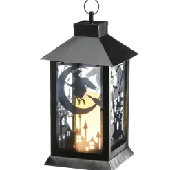 Halloween Table Decoration-National Tree Company Halloween Lantern With Led Lights, Carved Images Of Witches And Cobwebs, 16 Inches