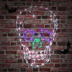 Halloween Signs Decoration-National Tree Company Halloween Lighted Sign Decoration, White, Skull, Led Lights, Plug In, 37 Inches