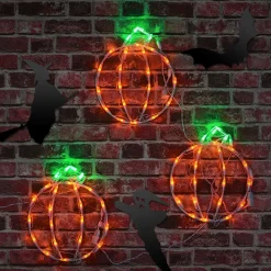 Halloween Signs Decoration-National Tree Company Halloween Lighted Sign Decoration, White, Mini Pumpkin Trio, Led Lights, Plug In, 14 Inches