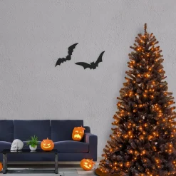 Halloween Christmas Tree-National Tree Company Halloween North Valley Black Spruce Tree With Orange Lights, 6.5 Feet