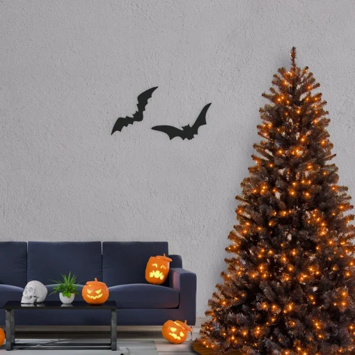 Halloween Christmas Tree-National Tree Company Halloween North Valley Black Spruce Tree With Orange Lights, 6.5 Feet