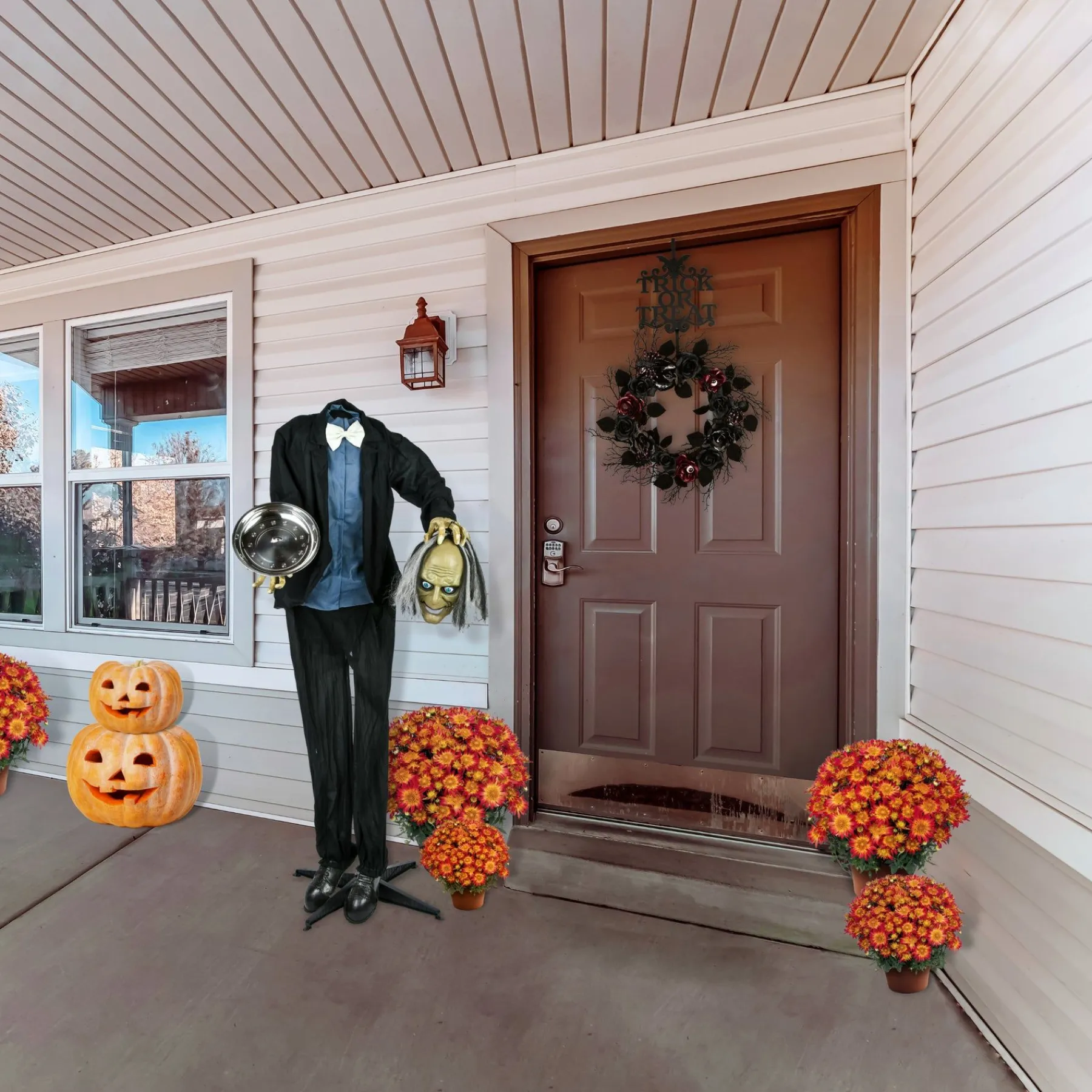 Halloween Animated Decoration-National Tree Company Halloween Pre Lit Animated Headless Man, Black, Sound Activated, Led Lights, Battery Operated, 59 Inches