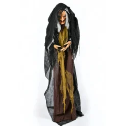 Halloween Animated Decoration-National Tree Company Halloween Pre Lit Animated Scary Old Witch, Brown, Sound Activated, Led Lights, Battery Operated, 63 Inches