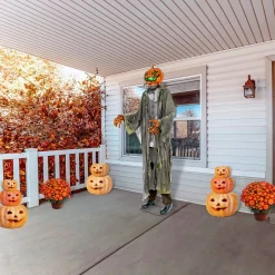 Halloween Animated Decoration-National Tree Company Halloween Pre Lit Animated Pumpkin Zombie, Black, Sound Activated, Led Lights, Plug In, 78 Inches