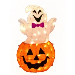 Halloween Outdoor Decoration-National Tree Company Halloween Pre Lit Lawn Decoration, White, Pumpkin And Ghost, Led Lights, Plug In, 2 Feet