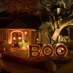Halloween Outdoor Decoration-National Tree Company Halloween Pre Lit Lawn Decoration, Orange, 'Boo', Led Lights, Includes Garden Stakes, 47 Inches