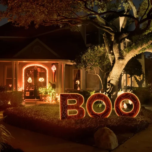 Halloween Outdoor Decoration-National Tree Company Halloween Pre Lit Lawn Decoration, Orange, 'Boo', Led Lights, Includes Garden Stakes, 47 Inches