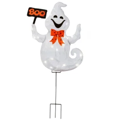 Halloween Outdoor Decoration-National Tree Company Halloween Pre Lit Lawn Decoration, White, Boo Ghost, Led Lights, Battery Operated, 31 Inches