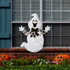 Halloween Outdoor Decoration-National Tree Company Halloween Pre Lit Lawn Decoration, White, Boo Ghost, Led Lights, Plug In, 32 Inches