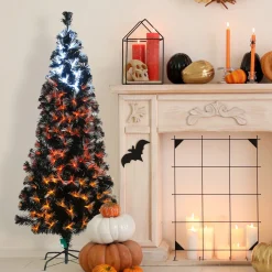 Halloween Christmas Tree-National Tree Company Halloween Pre-Lit Artificial Halloween Tree, Black, Fiber Optic, Candy Corn Led Lights, Includes Stand, 6 Feet