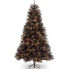 Halloween Christmas Tree-National Tree Company Halloween Pre-Lit Artificial Full Christmas Tree, Black, North Valley Spruce, White Lights, Includes Stand, 6.5 Feet