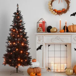 Halloween Christmas Tree-National Tree Company Halloween Pre-Lit Artificial Tree, Black, Evergreen, Led Lights, Includes Stand, 6 Feet