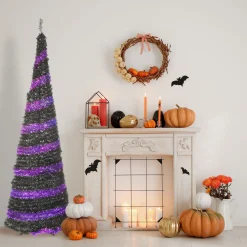 Halloween Christmas Tree-National Tree Company Halloween Pre-Lit Artificial Tree, Black, Evergreen, Led Lights, Includes Stand, 7.5 Feet