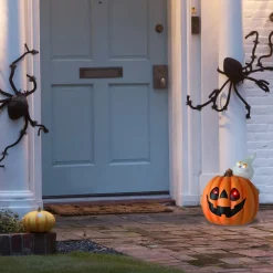 Halloween Outdoor Decoration-National Tree Company Halloween Pre-Lit Happy Pumpkin And Ghost Decoration, Led Lights, 12 Inches