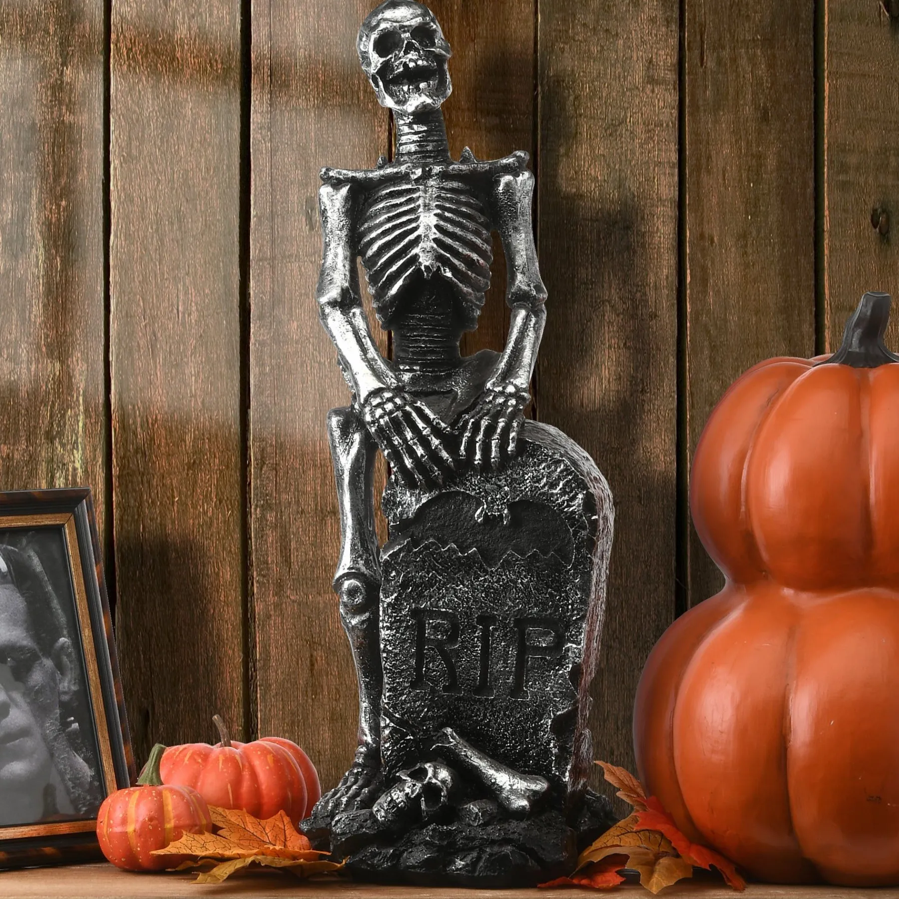 Halloween Table Decoration-National Tree Company Halloween Silver Skeleton On Gravestone, 20 Inches