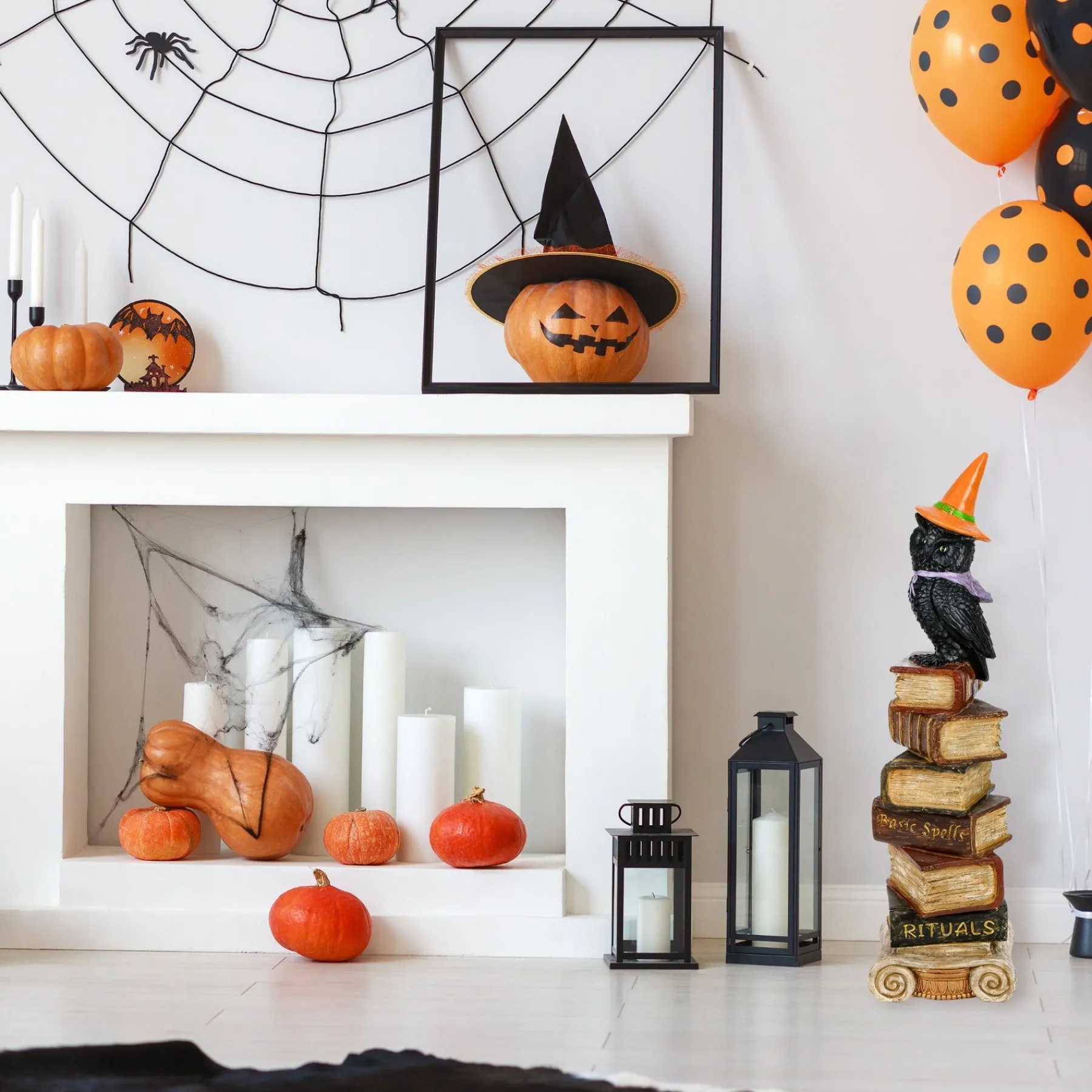 Halloween Table Decoration-National Tree Company Halloween Tabletop Decoration, Black, Owl On Stacked Books, 32 Inches