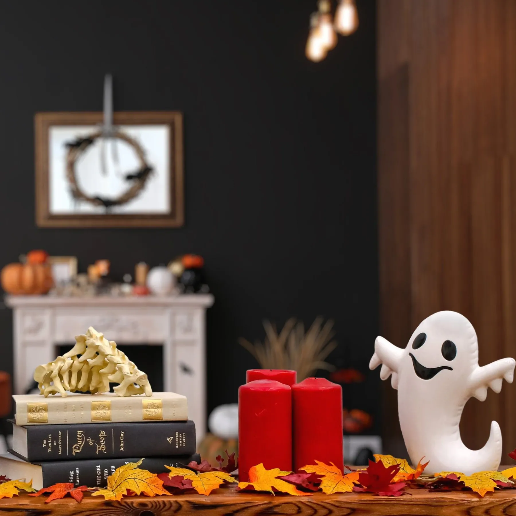 Halloween Table Decoration-National Tree Company Halloween Tabletop Decoration, White, Happy Ghost, 9 Inches