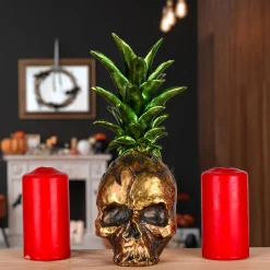 Halloween Table Decoration-National Tree Company Halloween Tabletop Decoration, Gold, Pineapple Skull, 14 Inches