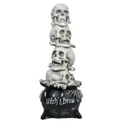 Halloween Table Decoration-National Tree Company Halloween Tabletop Decoration, White, Stacked Skulls In A Cauldron, 38 Inches